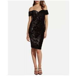 Bardot Matte Sequin Velvet Off Shoulder Cocktail Dress Medium